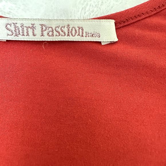 VTG Jersey Dress SHIRT PASSION ITALIA Dark Red Embroidered Bat Sleeves SZ S - Picture 11 of 14